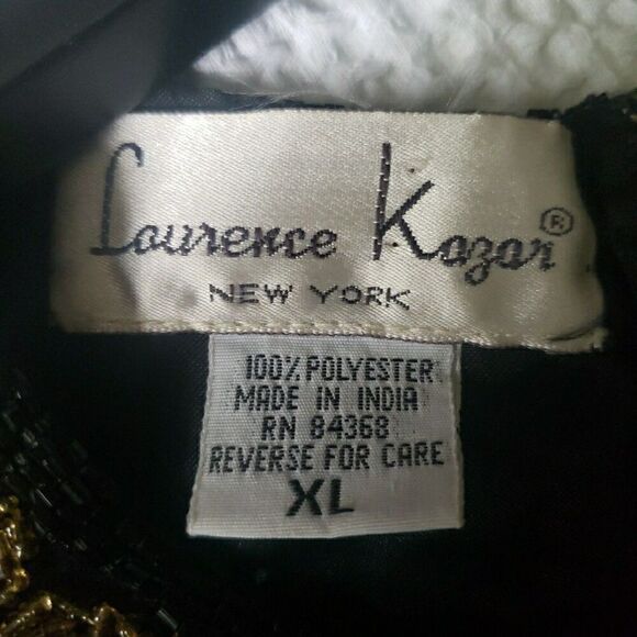 VTG Lourence Kazar Top Blouse Short Sleeves Black Gold Fully Sequins Lined Sz XL - Picture 12 of 15